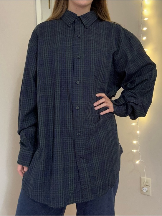 Chaps Tops - Green and Blue Gingham Button Down Shirt